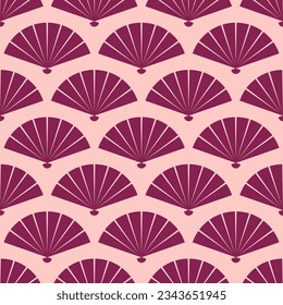 Pink seamless pattern with burgundy japanese fan