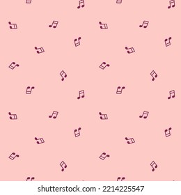 Pink seamless pattern with burgundy musical notes.