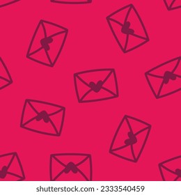 Pink seamless pattern with burgundy outline envelope with heart
