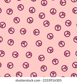 Pink seamless pattern with burgundy peace symbols