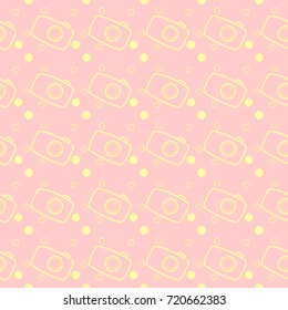 Pink seamless pattern with camera.