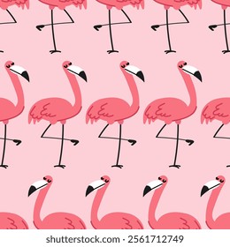 Pink seamless pattern with cute flamingo birds. Background, textile, wallpaper, wrapping paper, notepad cover, backdrop template.