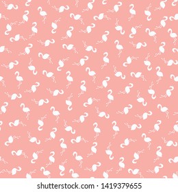 Pink seamless pattern with flamingo birds
