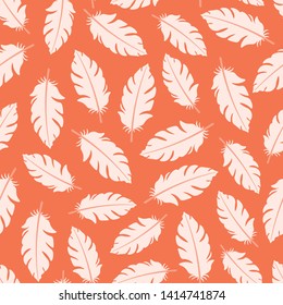 Pink seamless pattern with flamingo feathers