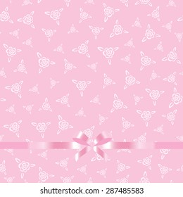 Pink seamless pattern with flowers. Can be used for wedding, greeting postcards, invitations, party, birthday. Silk bow.