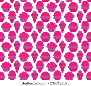 Pink seamless pattern with food collection. Pink trendy fashion vector illustration. Pink food pattern.