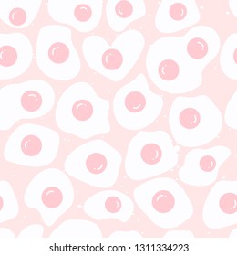 Pink seamless pattern with fried eggs