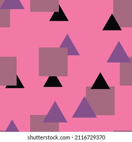 Pink seamless pattern with geometric shapes, circles different colors, 