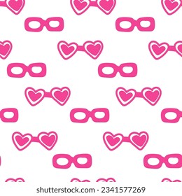 Patrón transparente rosa con gafas. Ilustración plana rosa con gafas de moda en un patrón repetitivo. Ilustración vectorial adecuada para proyectos de moda, accesorios y diseño de moda