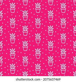 Pink seamless pattern with hand drawn succulents
