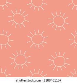 Pink seamless pattern with hand drawn suns. Fabric design with rising sun or sunset. Vector illustration