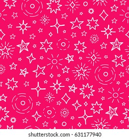 Pink seamless pattern with hand drawn outline stars.