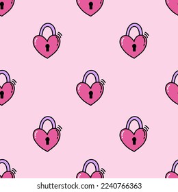Patrón transparente rosa con bloqueo en forma de corazón. Papel para envolver el corazón de Doodle para el Día de San Valentín. Un entorno romántico y transparente para la decoración de las vacaciones. Cuta ilustración del doodle. El amor y el concepto romántico