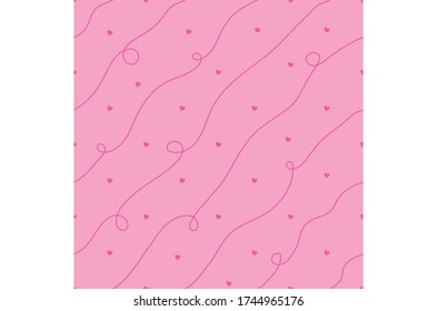 Patrón sin foco rosa con líneas de corazón y abstracto