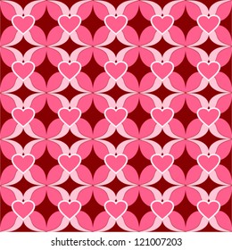 Pink seamless pattern with hearts and leaves