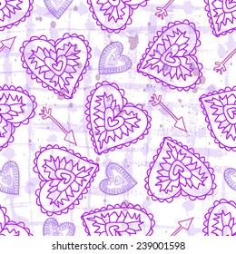 Pink seamless pattern with hearts on a backround. Vector EPS
