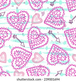 Pink seamless pattern with hearts on a backround. Vector EPS