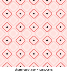 Pink seamless pattern with hearts and rhombuses.