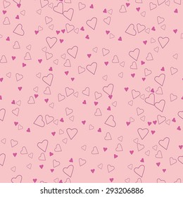 Pink seamless pattern with  hearts for scrapbook, invitation.