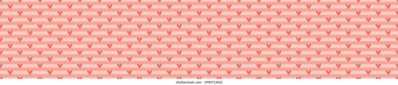 Pink seamless pattern with hearts and stripes
