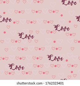 pink seamless  pattern with hearts and word "love"