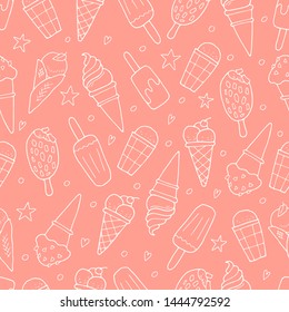 Pink seamless pattern with ice cream 