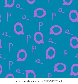Patrón transparente rosa con la letra q sobre un fondo azul. Estilo minimalista. Fondo de tela, papel pintado, ropa de cama. Ilustración vectorial.