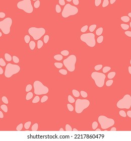 Pink seamless pattern with light pink paws