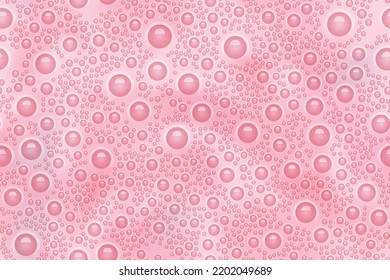 Pink seamless pattern with milkshake texture top view. Abstract vector background with bubbles. Strawberry and milk smoothie surface. Dairy beverage. Blended frothy drink. Ice cream cocktail