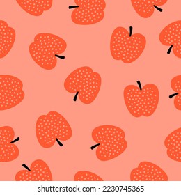 Pink seamless pattern with orange apples