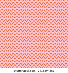 Pink seamless pattern with orange wavy lines