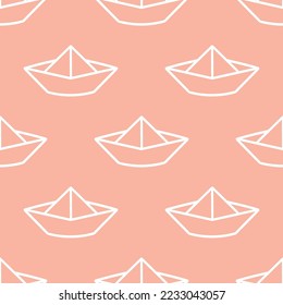 Pink seamless pattern with origami boat