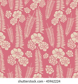 pink seamless pattern with ornaments of flowers and leaves
