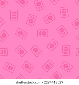 Pink seamless pattern with outline passport symbols