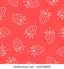 Pink seamless pattern with outline strawberry