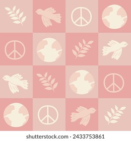 pink seamless pattern with peace symbols vector illustration