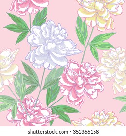 Pink seamless pattern  with peonies. Vector Illustration