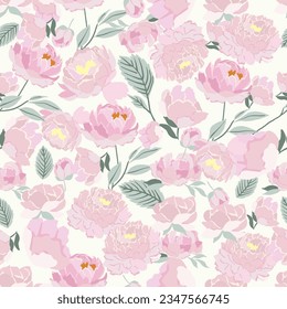 Pink seamless pattern with peony for background