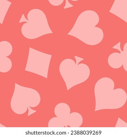 Pink seamless pattern with pink playing card symbols