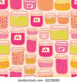 pink seamless pattern with a pot of jam
