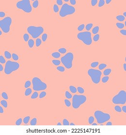 Pink seamless pattern with purple big paws.