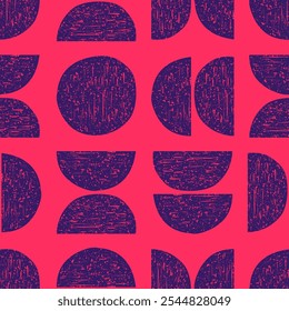 Pink seamless pattern with purple geometric shapes