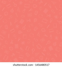 Pink seamless pattern with school supplies icons