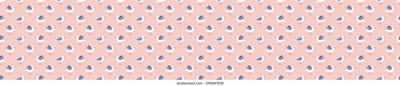 Pink seamless pattern with seagulls