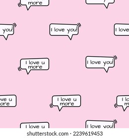 Pink seamless pattern with speech bubbles. Doodle heart wrapping paper for Valentine's Day. Romantic seamless background for holiday decor. Cute doodle illustration. Love and romantic concept