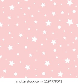 Pink seamless pattern stars geometric background Sweet pink template design for girl baby shower invitation Abstract vector illustration for xmas wallpaper, wrap, fabric, textile cloth Dotted pattern