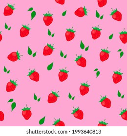 Pink seamless pattern with strawberries. Background with berries