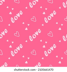 Pink Seamless patrón con el amor al texto y los corazones