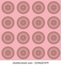Pink seamless pattern for textile and wrapping paper, round disc wheel