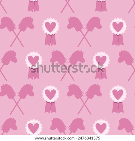 Pink seamless pattern of toy horse heads and awards 